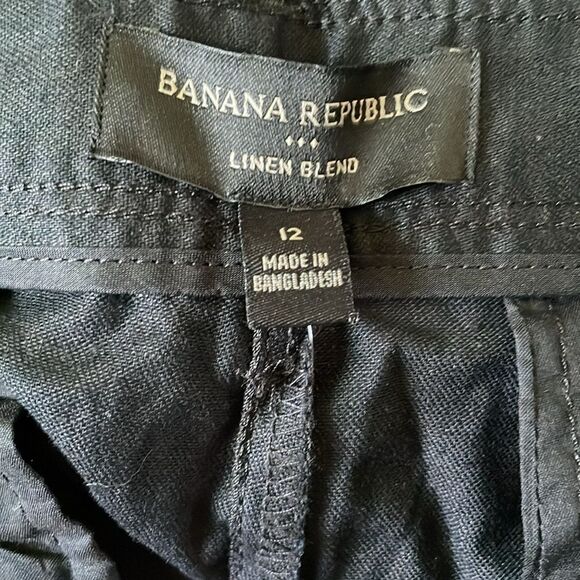 BANANA REPUBLIC Linen-Blend Wide-Leg Pleated Pant, Black, Size 12 - Picture 7 of 8